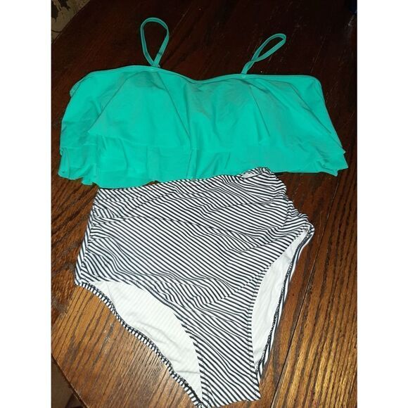 New Small Greenish Blue 2pc Tempt Me Ruffle High-Waist Ruched Bikini Swi… - Picture 8 of 10